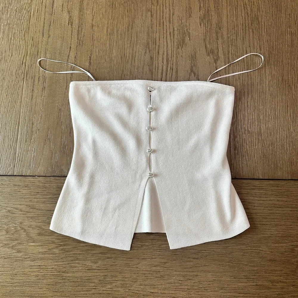 Wild Fable Knit Tube Top with Faux Pearls Size Small White - Picture 2 of 10